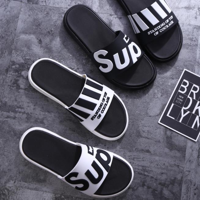 PVC material men's black and white casual slides | Custom Flip Flops
