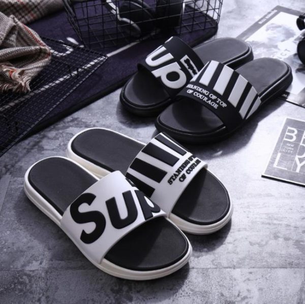 PVC material men’s black and white casual slides (2)