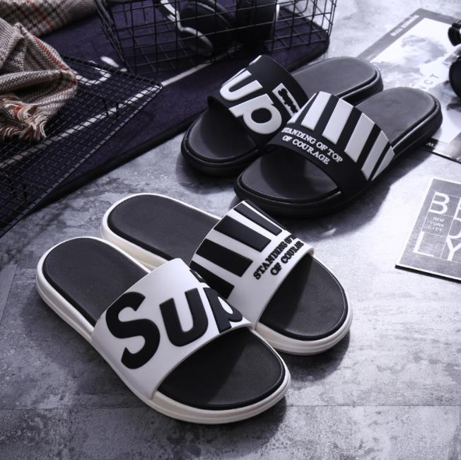 PVC material men's black and white casual slides | Custom Flip Flops