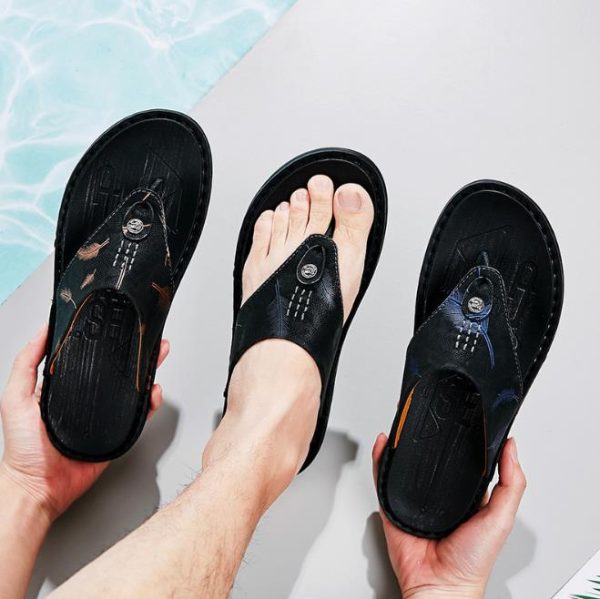Feather print leather flip flops (3)