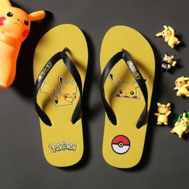 custom Pikachu cartoon men rubber flip flops manufacturer