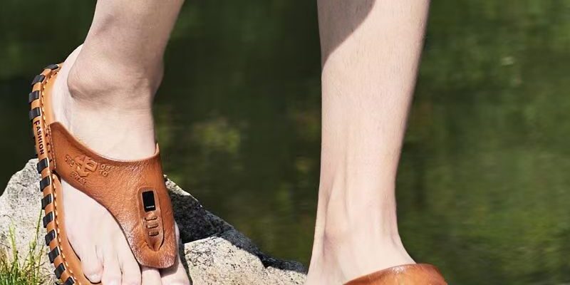 Durable non-slip men’s leather flip flops for summer