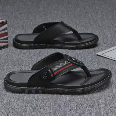 Summer genuine leather non-slip flip flops for men