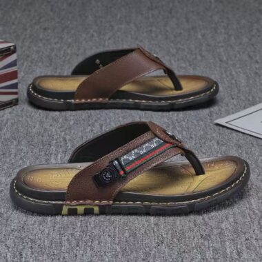 Summer genuine leather non-slip flip flops for men