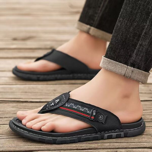 Summer genuine leather non-slip flip flops for men