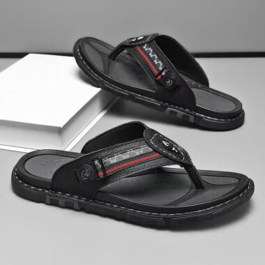 Summer genuine leather non-slip flip flops for men