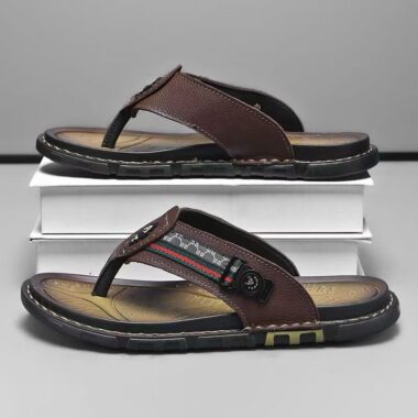 Summer genuine leather non-slip flip flops for men