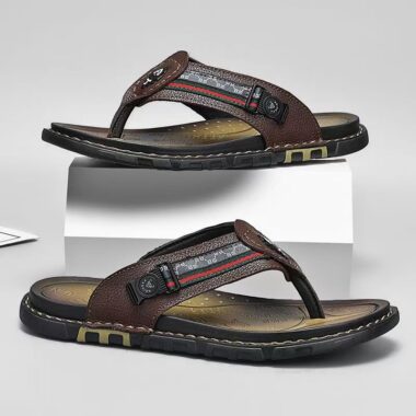 Summer genuine leather non-slip flip flops for men