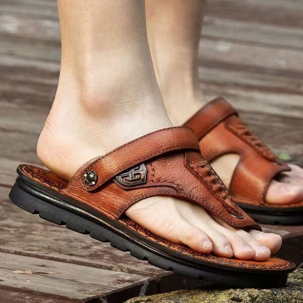 Summer non-slip men’s casual leather flip flops