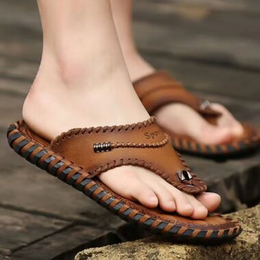 Summer non-slip men’s casual leather flip flops