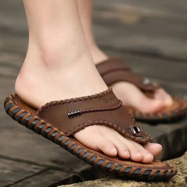 Summer non-slip men’s casual leather flip flops