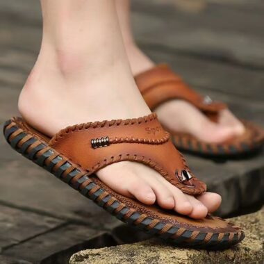Summer non-slip men’s casual leather flip flops