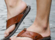 Stylish non-slip men’s leather flip flops for summer