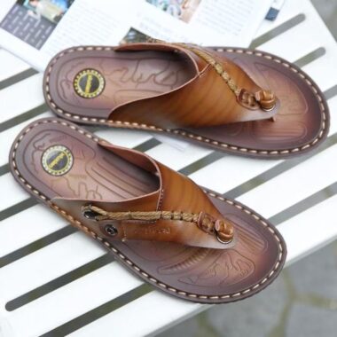 Versatile Casual Summer Men Leather Flip Flops