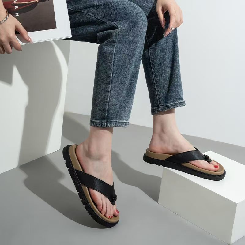 Custom Stylish Outdoor Women Leather Flip Flops