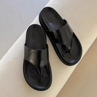 Lightweight Platform Women Leather Flip Flops with Thick Sole