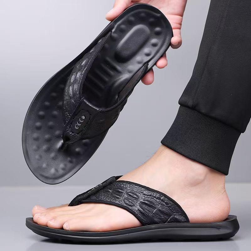 Custom Comfortable Men Leather Flip Flops for Summer