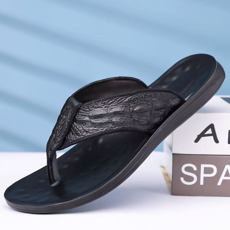 Custom Comfortable Men Leather Flip Flops for Summer