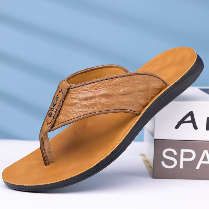 Custom Comfortable Men Leather Flip Flops for Summer