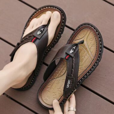 Custom Summer Anti-Slip Men Leather Flip Flops