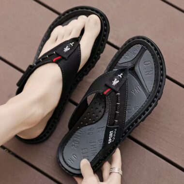 Custom Summer Anti-Slip Men Leather Flip Flops