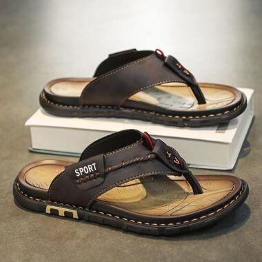 Custom Summer Anti-Slip Men Leather Flip Flops