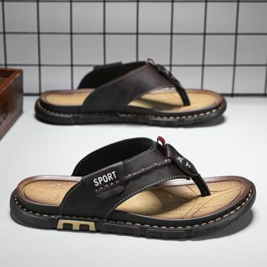Custom Summer Anti-Slip Men Leather Flip Flops