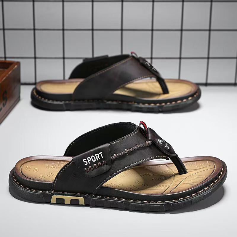Custom Summer Anti-Slip Men Leather Flip Flops