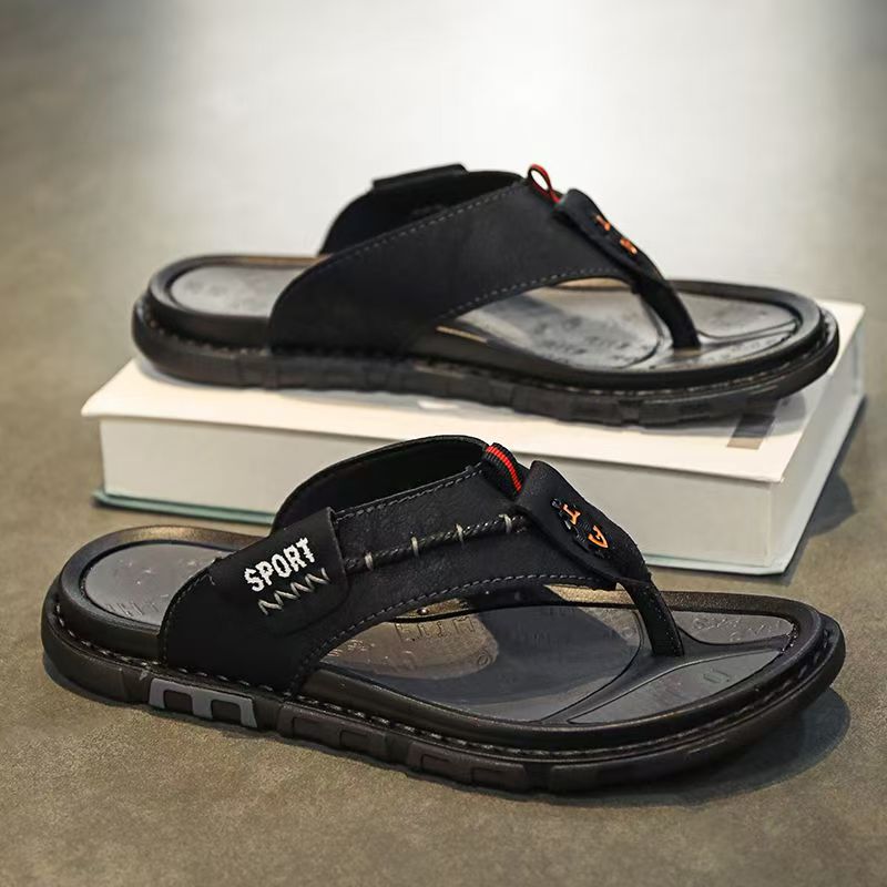 Custom Summer Anti-Slip Men Leather Flip Flops