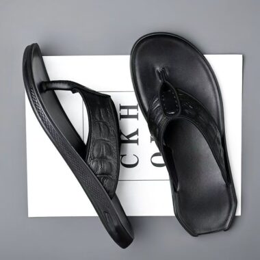 Custom Casual Outdoor Men Leather Flip Flops