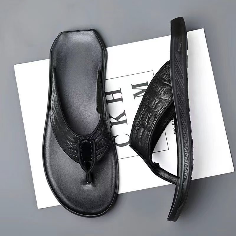 Custom Casual Outdoor Men Leather Flip Flops