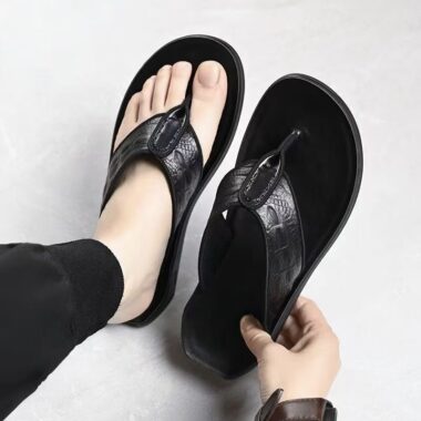 Custom Casual Outdoor Men Leather Flip Flops