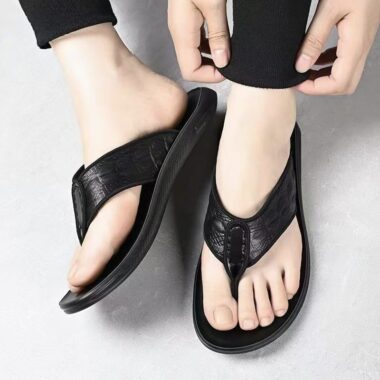 Custom Casual Outdoor Men Leather Flip Flops