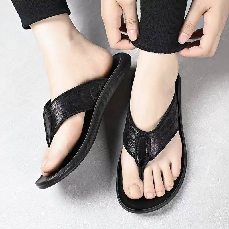 Custom Casual Outdoor Men Leather Flip Flops