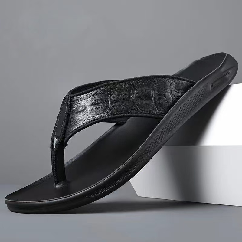 Custom Casual Outdoor Men Leather Flip Flops