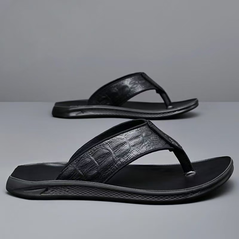 Custom Casual Outdoor Men Leather Flip Flops